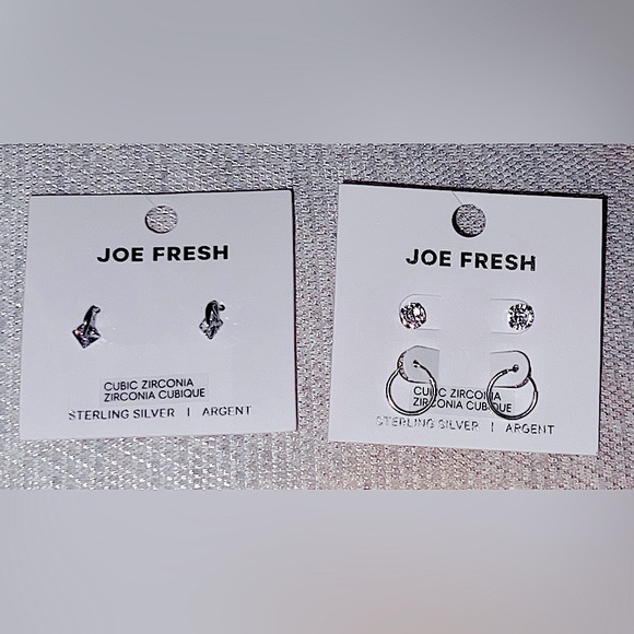 Sterling Silver with Cubic Zirconia earrings set (3x pairs = 2x studs 1x hoops) - Picture 2 of 7